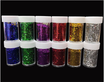 My Store GLITTERS 12 IN 1 6 COL BIG PARTICAL GLITTER POWDER