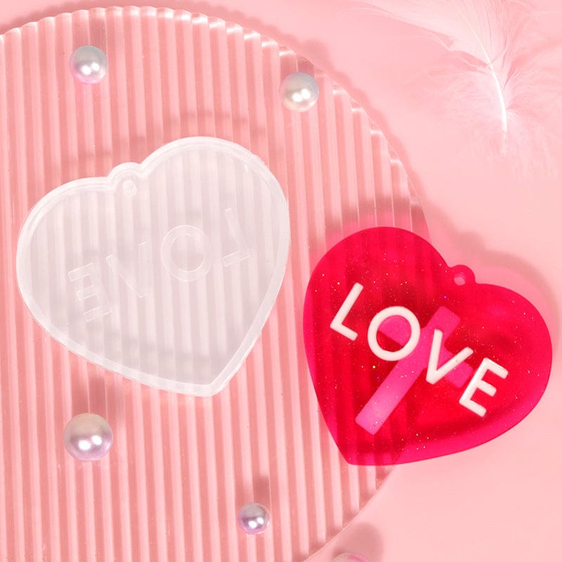My Store Silicon Mould Heart Shape With Love Writing Keychain & Pendant Mould