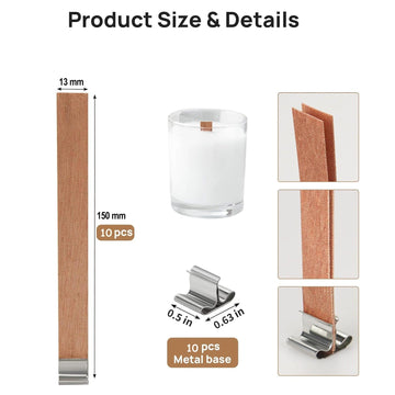 My Store Candle 1.3 X 15 / 10Set/Pkt Wooden Wick 1mm Thick With Metal Holder
