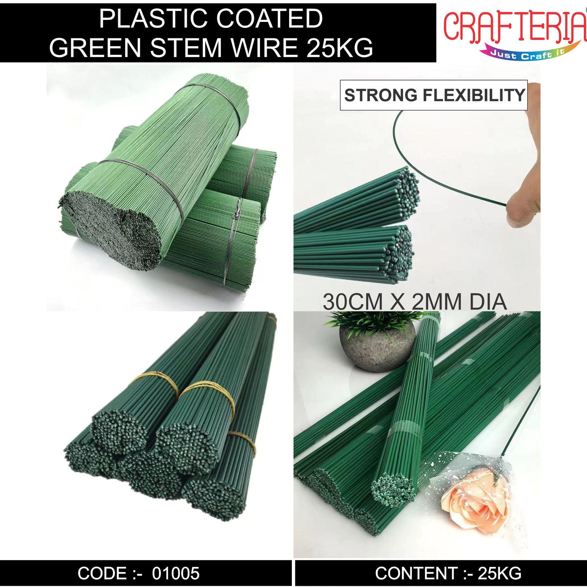 Crafteria PLASTIC COATED GREEN STEM WIRE 25KG