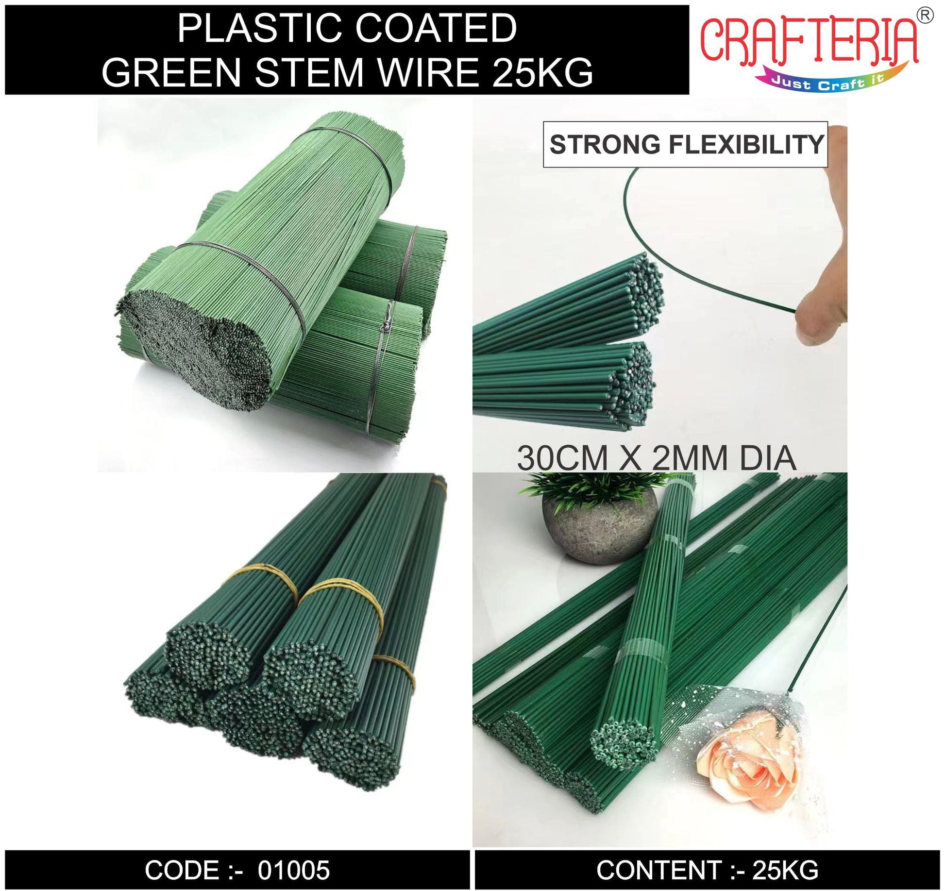 Crafteria PLASTIC COATED GREEN STEM WIRE 25KG