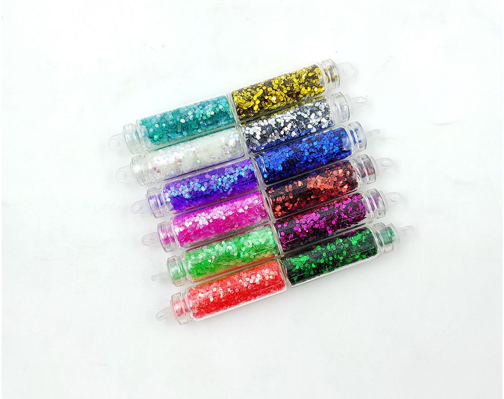 My Store GLITTERS 12 IN 1 COL BIG PARTICLE GLITTER POWDER MESSAGE BOTTLE SET