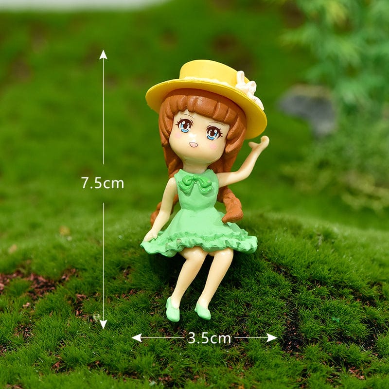 my store MINIATURE Seating Green Dress Girl