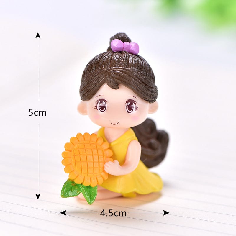 my store MINIATURE Yellow Dress Girl Holding Sun Flower
