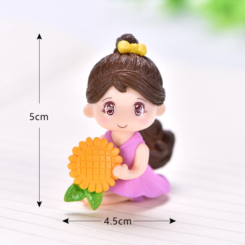 my store MINIATURE Purple Dress Girl Holding Sun Flower