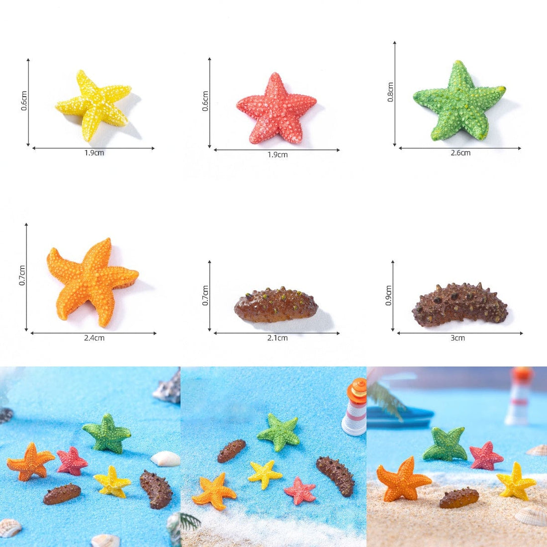 Crafteria 6Pcs Sea Ccucumbers & Colourful Sea Star