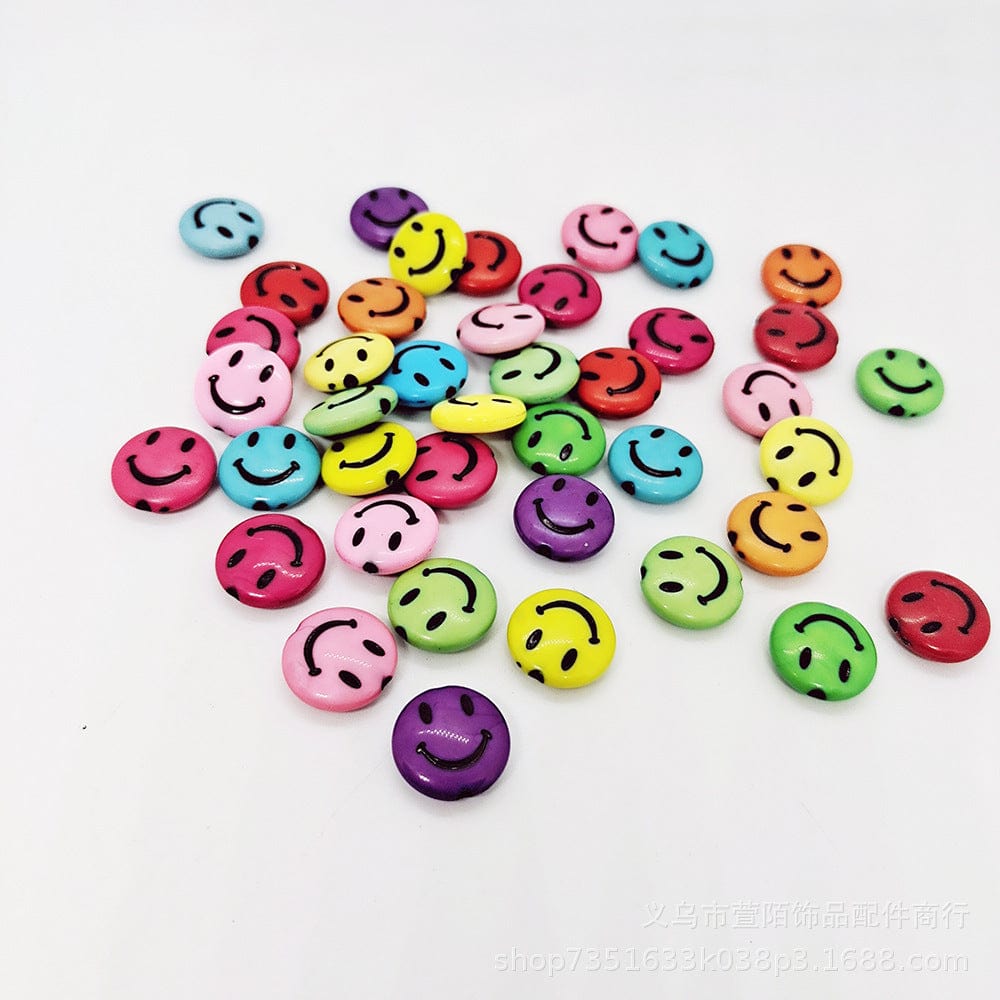 Round Smiley Face Beads (Col+Blk)