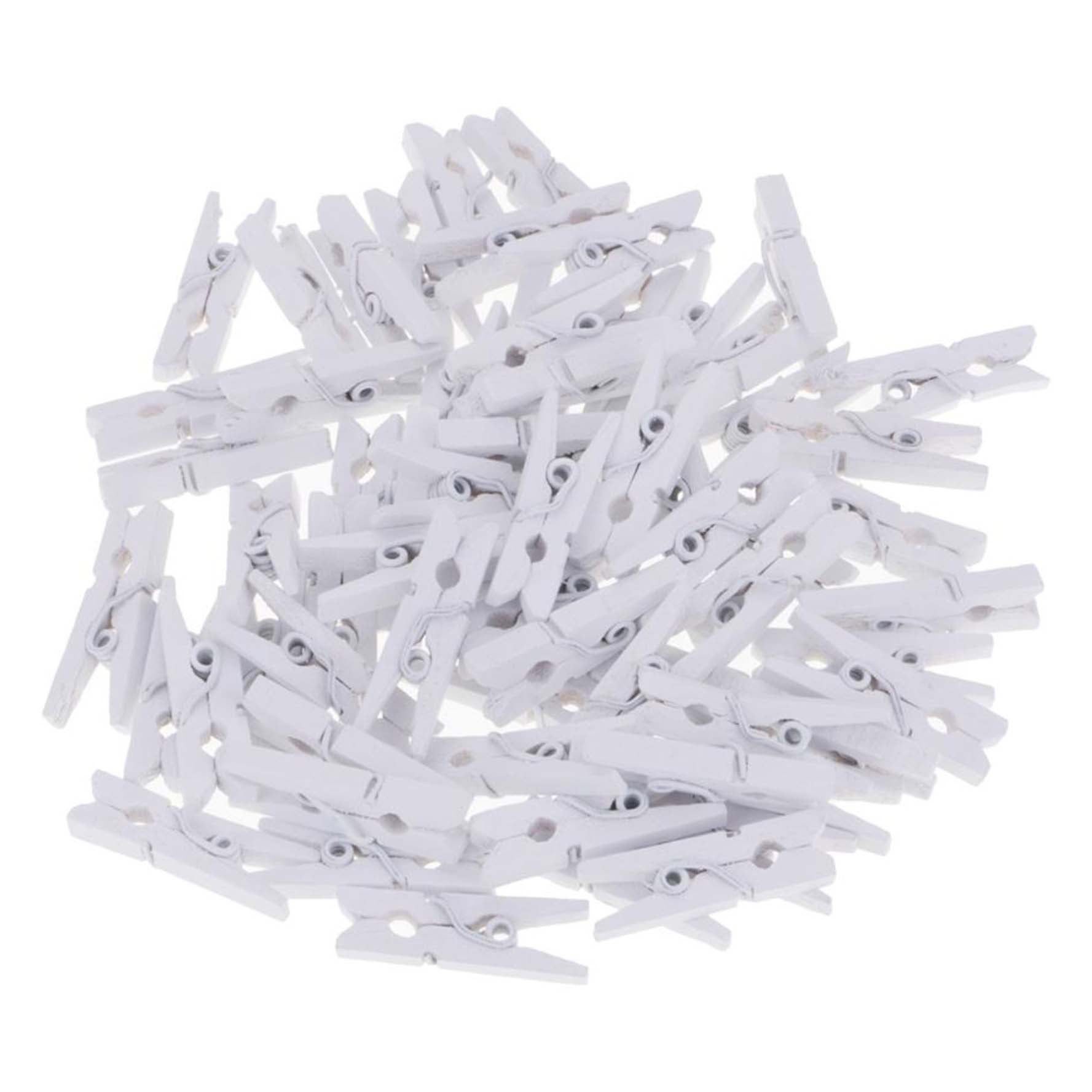 Crafteria WHITE SINGLE COLOUR WOODEN CLIPS 4.8CM