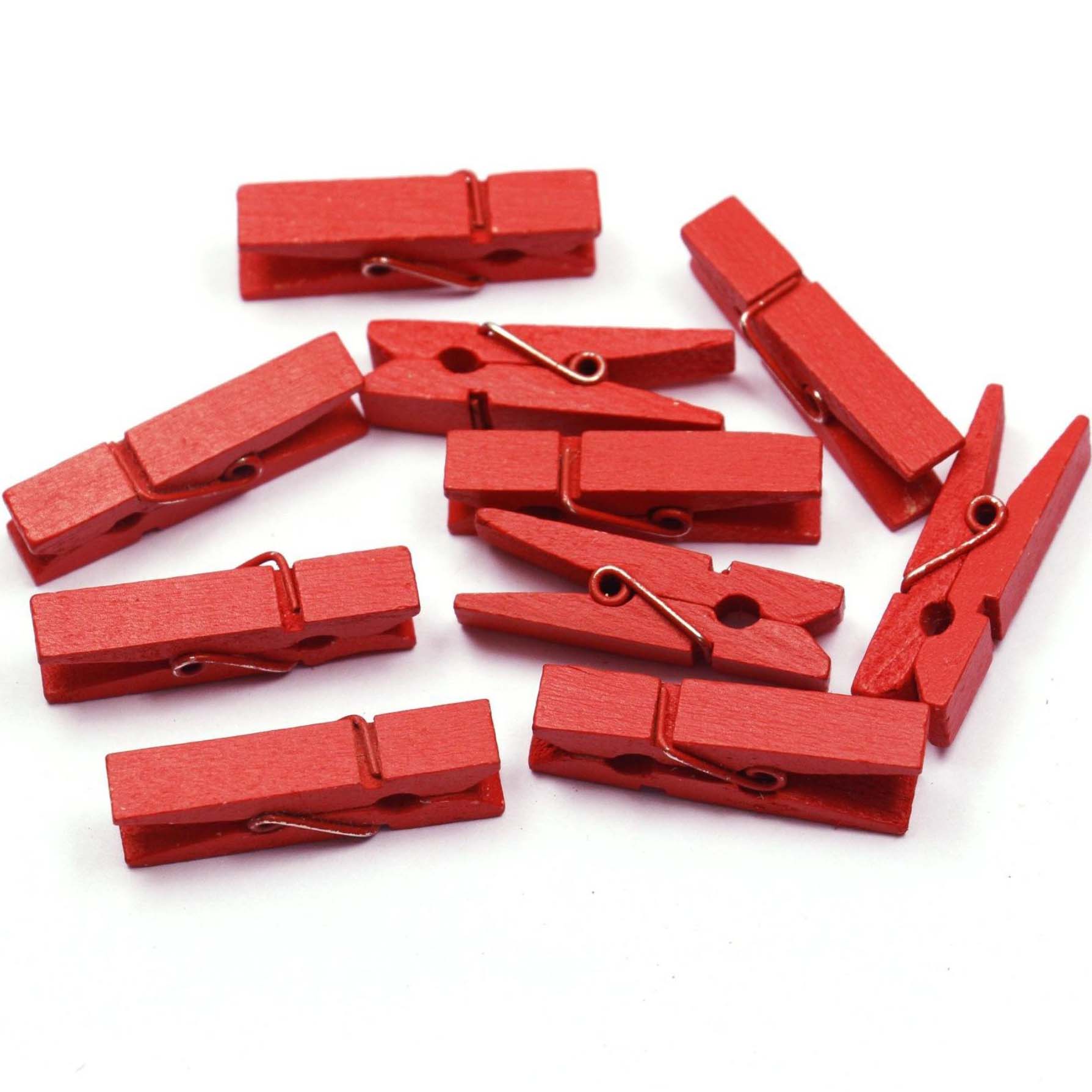 Crafteria RED SINGLE COLOUR WOODEN CLIPS 4.8CM