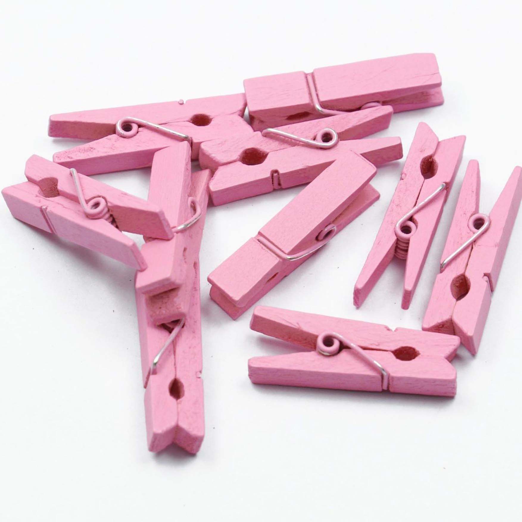 Crafteria PINK SINGLE COLOUR WOODEN CLIPS 4.8CM