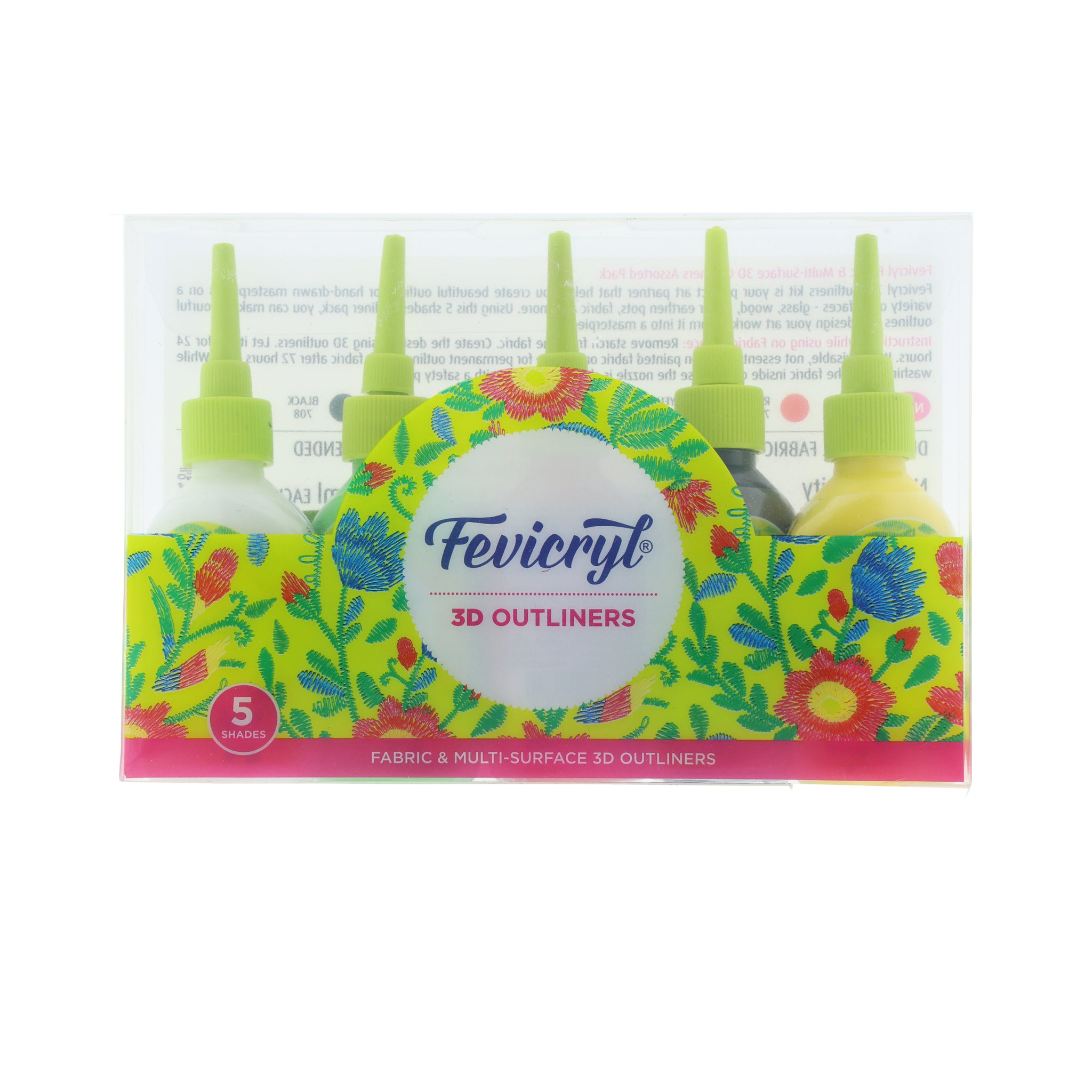 Pack of Fevicryl 3D Outliners with floral design on packaging