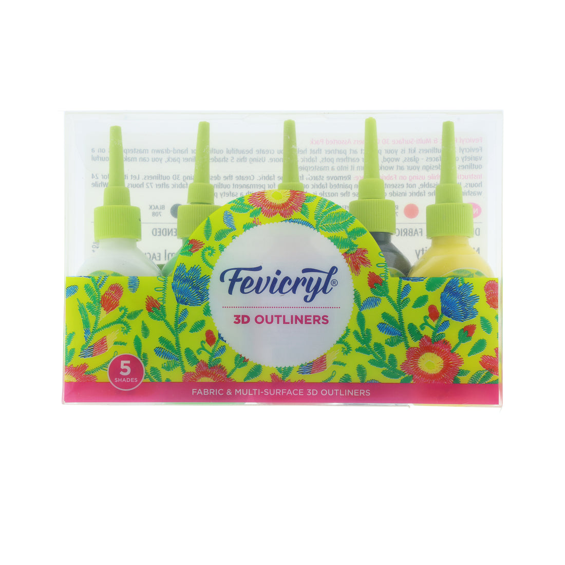 Pack of Fevicryl 3D Outliners with floral design on packaging