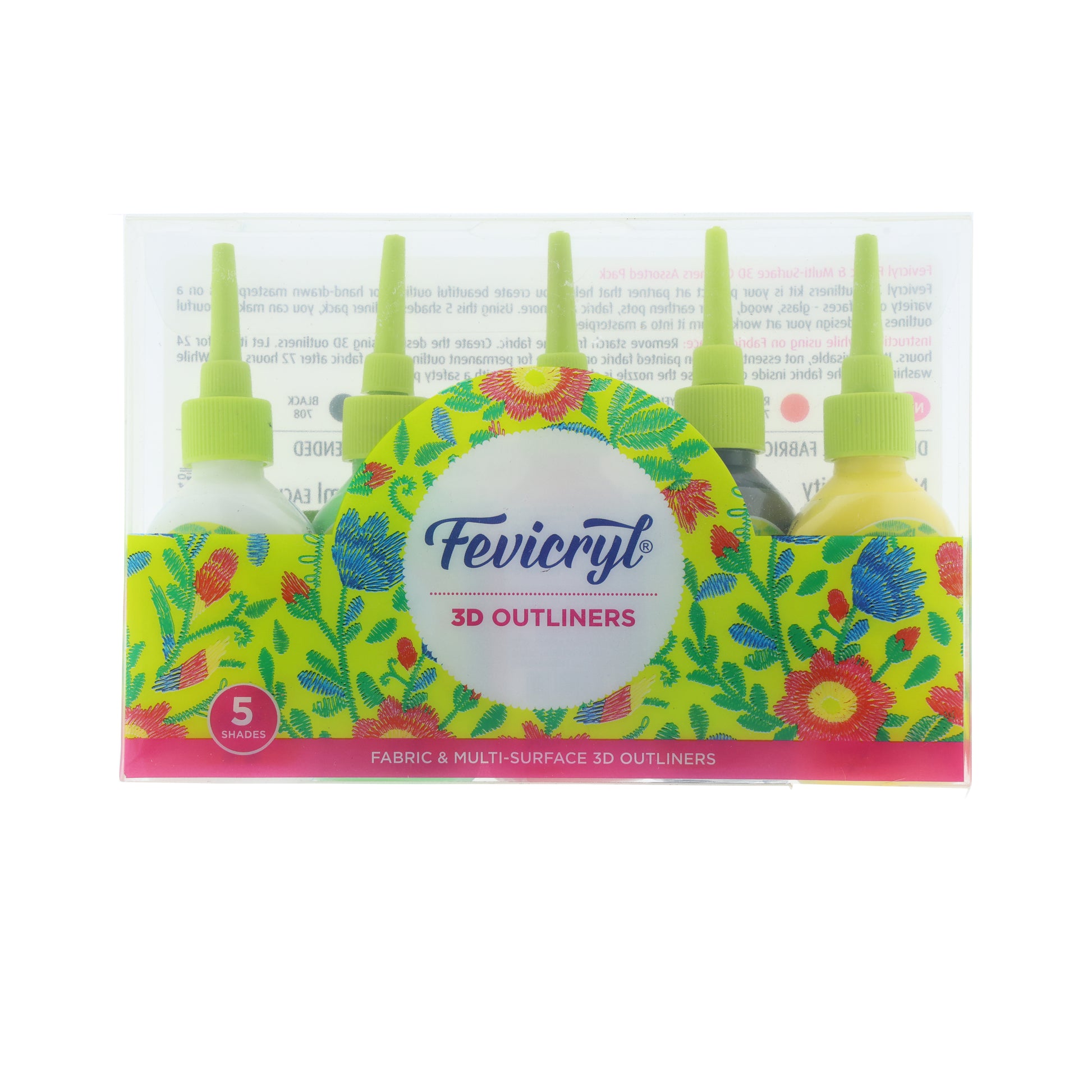 Pack of Fevicryl 3D Outliners with floral design on packaging