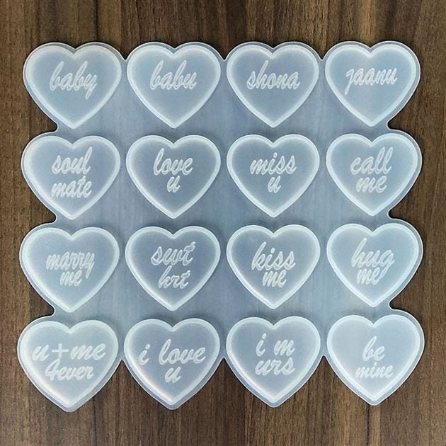 My Store Silicon Mould 16 CAVITY ROMANTIC TEXT HEART MOULD