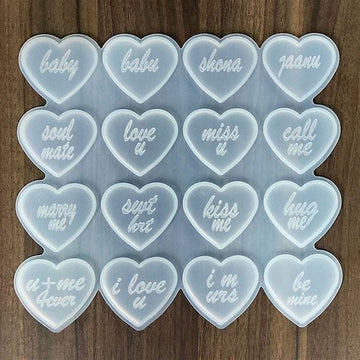 My Store Silicon Mould 16 CAVITY ROMANTIC TEXT HEART MOULD