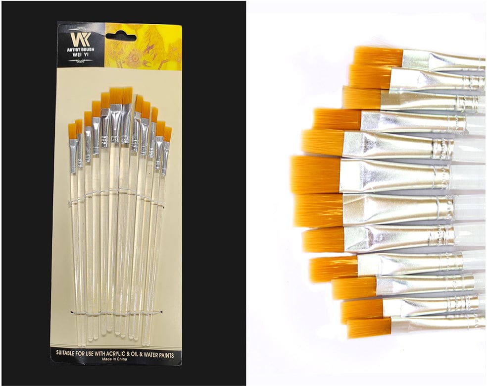 My Store PAINTING BRUSH 12 PC FLAT BRUSH CLEAR HANDLE SET