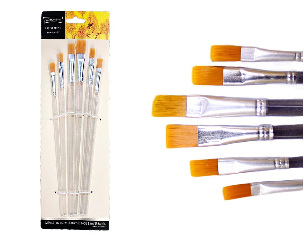 My Store PAINTING BRUSH 6PC FLAT BRUSH TRANSPARENT HANDLE SET