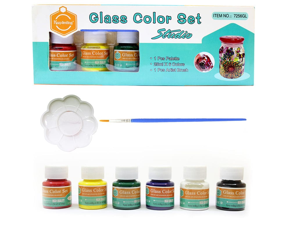 My Store PAINTING ACC 6 IN 1 GLASS COLOUR SET, 1PC PALETTE & 1 BRUSH(6 X 25ML)