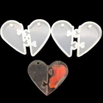 My Store Silicon Mould 2 IN 1 PUZZLE HEART PENDANT JEWELLERY MOULD (BROKEN HEART)