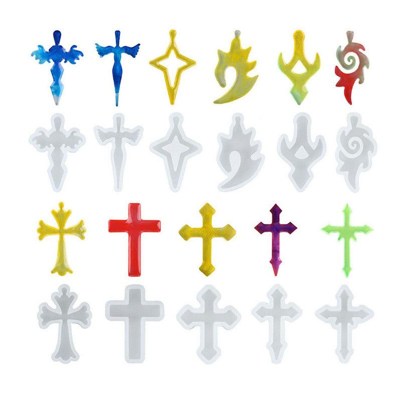 My Store Silicon Mould 11 PCS CROSS PENDANT & EARING RELIGIOUS MOULD