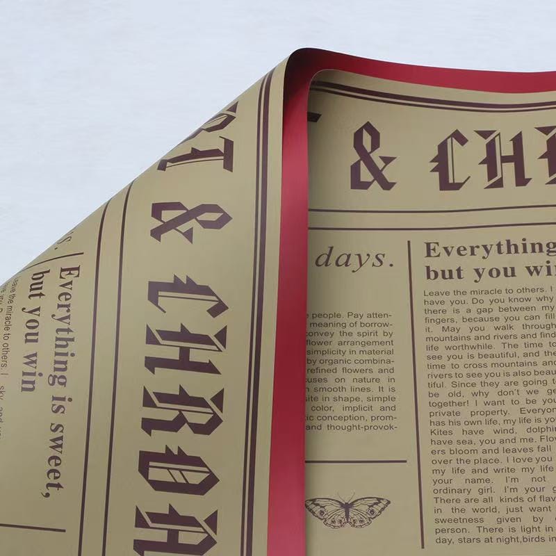 Crafteria Red Gold Colourful Vintage Newspaper Bouquet Paper