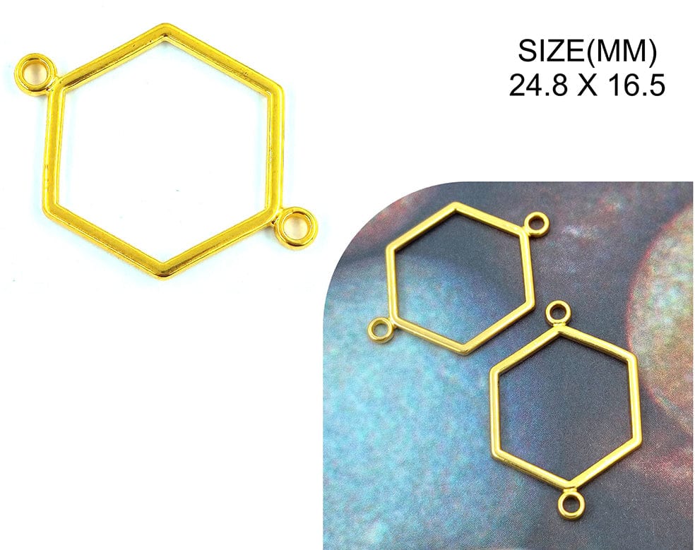 My Store BEZELS GOLD HEXAGON WITH 2 HOLES BEZELS BZ117