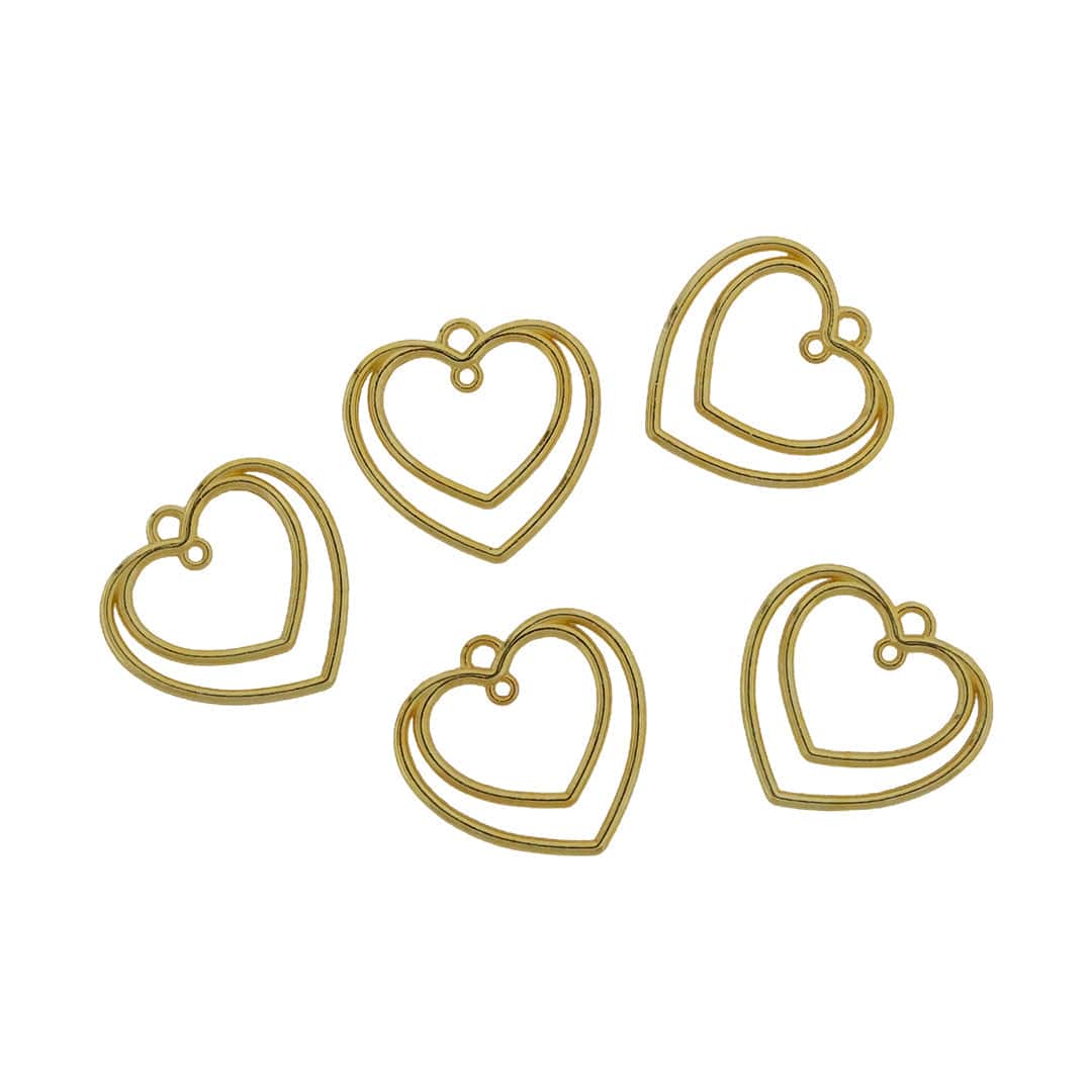 Crafteria Gold 5 In 1 Double Heart Bezels Set