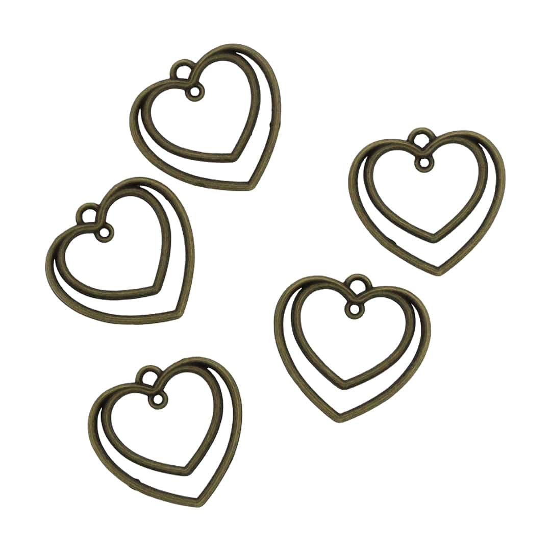 Crafteria Antique 5 In 1 Double Heart Bezels Set