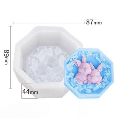 My Store Handmade Mould 3D Bunny Octagon Floral Scene Handmade Mould