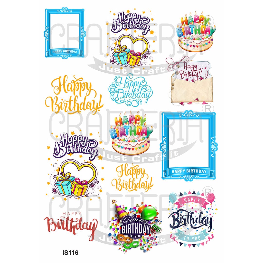 Crafteria Happy Birthday Designs Insert Sheet (Transparent Sheet) IS116
