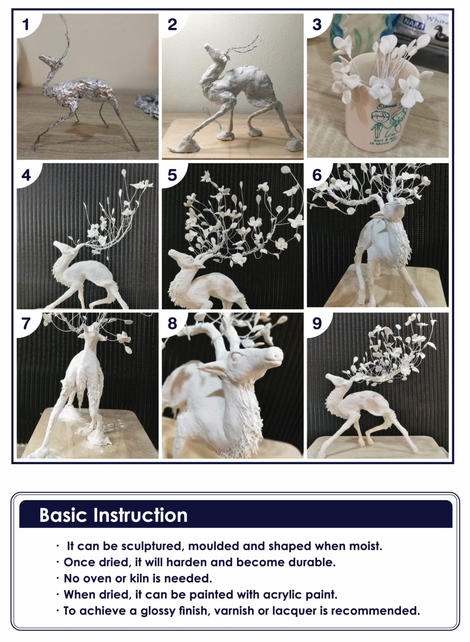 Crafteria NARA Air-Dry Clay (Hard & Strong) 500g, Black