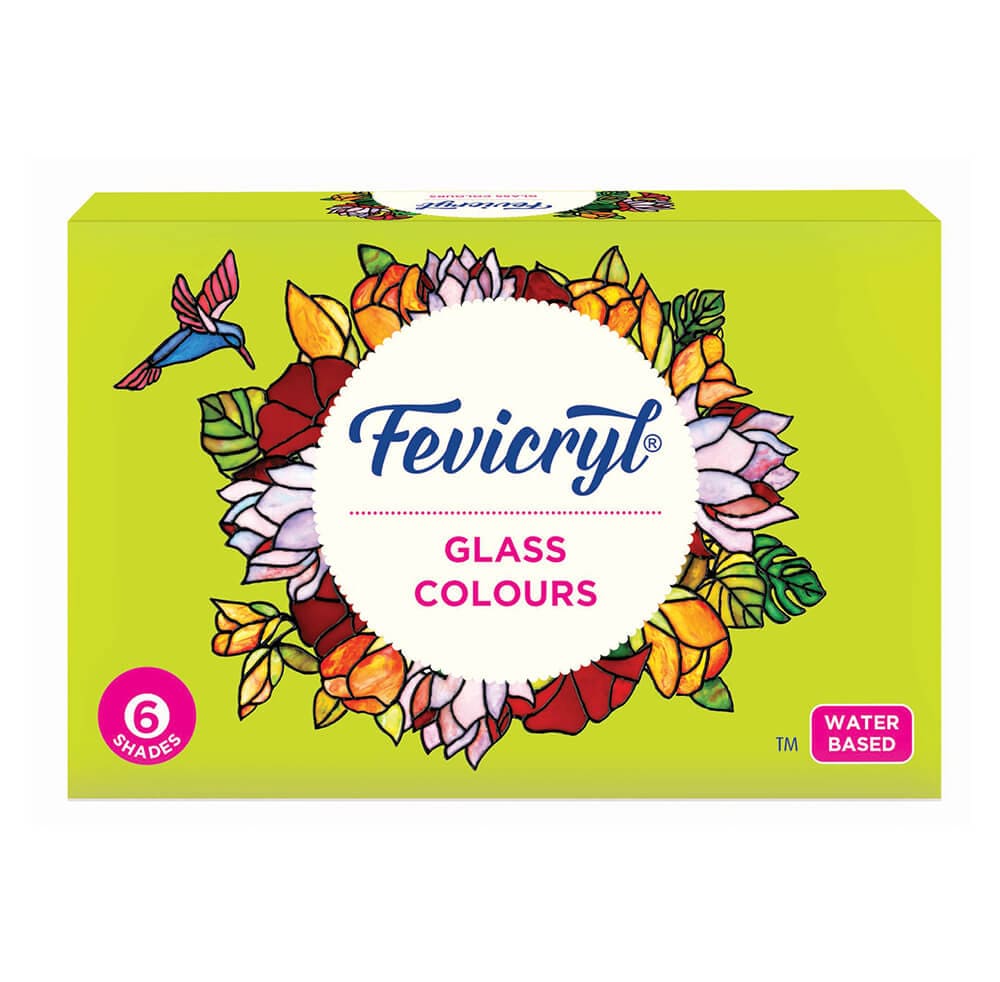 Crafteria Fevicryl Glass Colours-75ml 6 Colour X 10ml & 1 Black Outliner of 15ml
