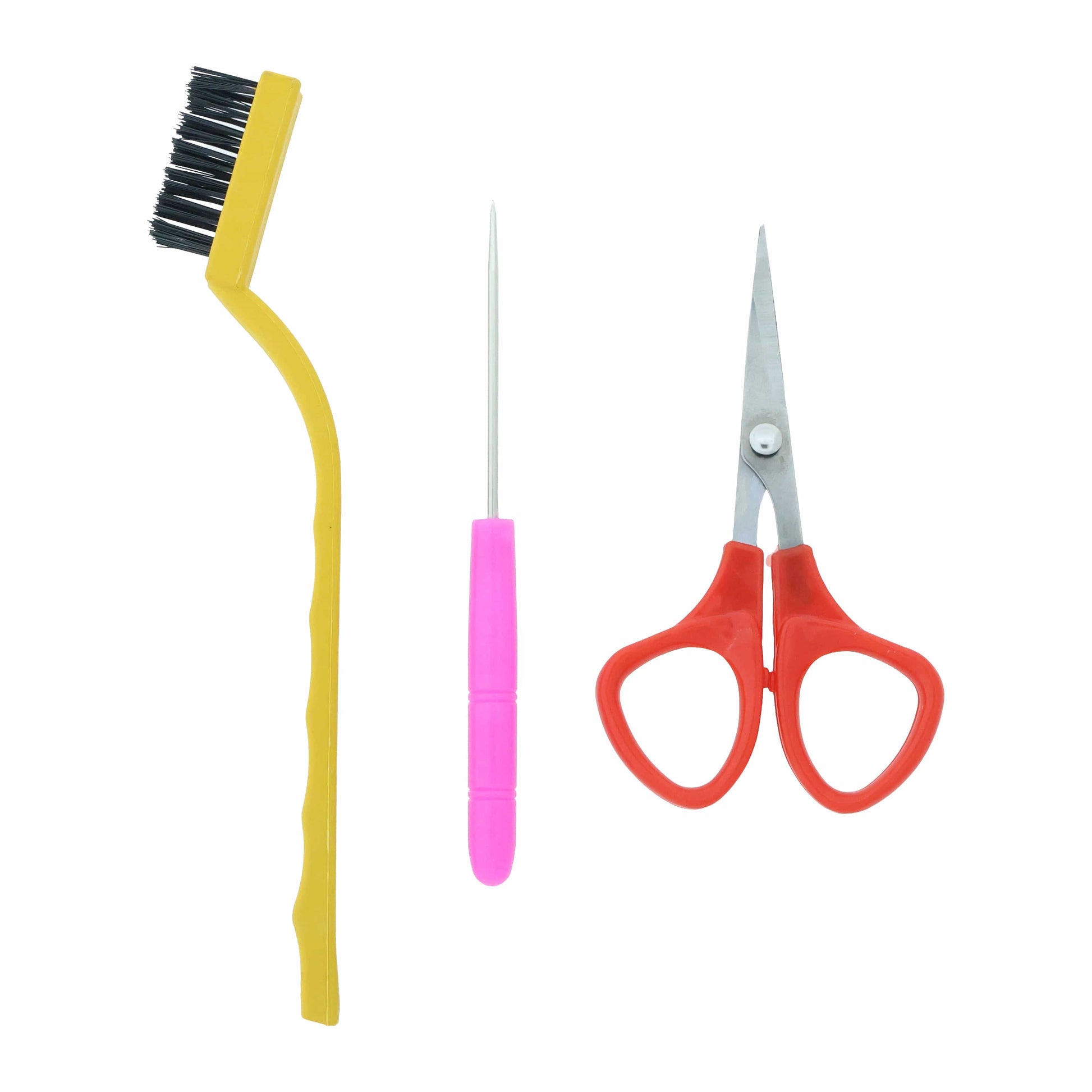 Crafteria 3-Piece Pipe Cleaner Crafting Tool Kit – Includes Wire Fluffing Brush, Precision Awl, and Craft Scissors for Shaping, Blending, and Cutting Chenille Stems