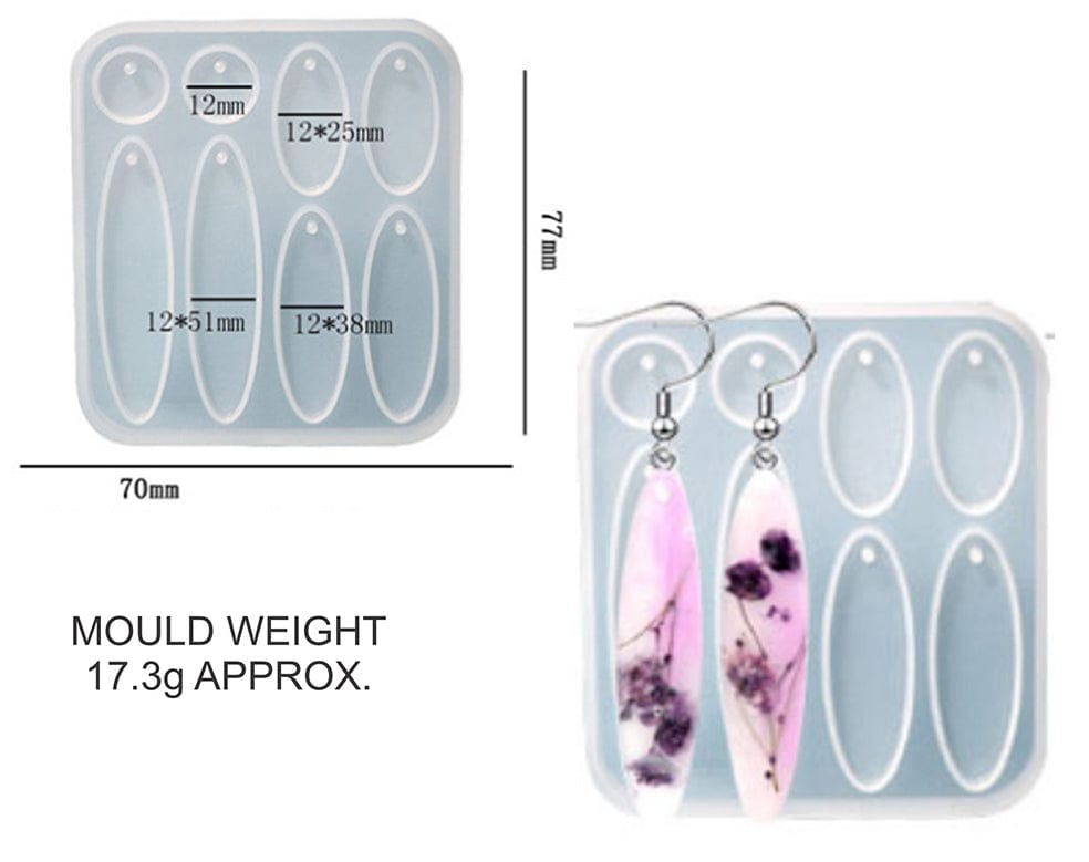 My Store Silicon Mould 6 IN 1 LONG OVAL JEWELLERY & KEYCHAIN MOULD