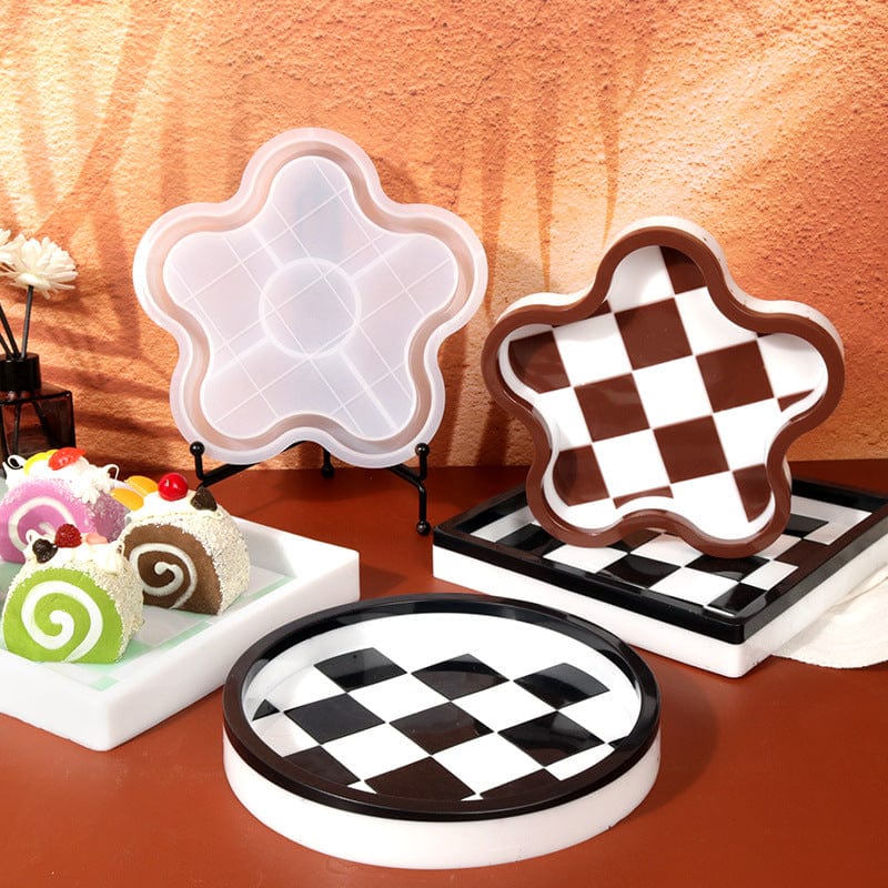 My Store Silicon Mould Round Chess Board Texture Trinklet Tray Mould