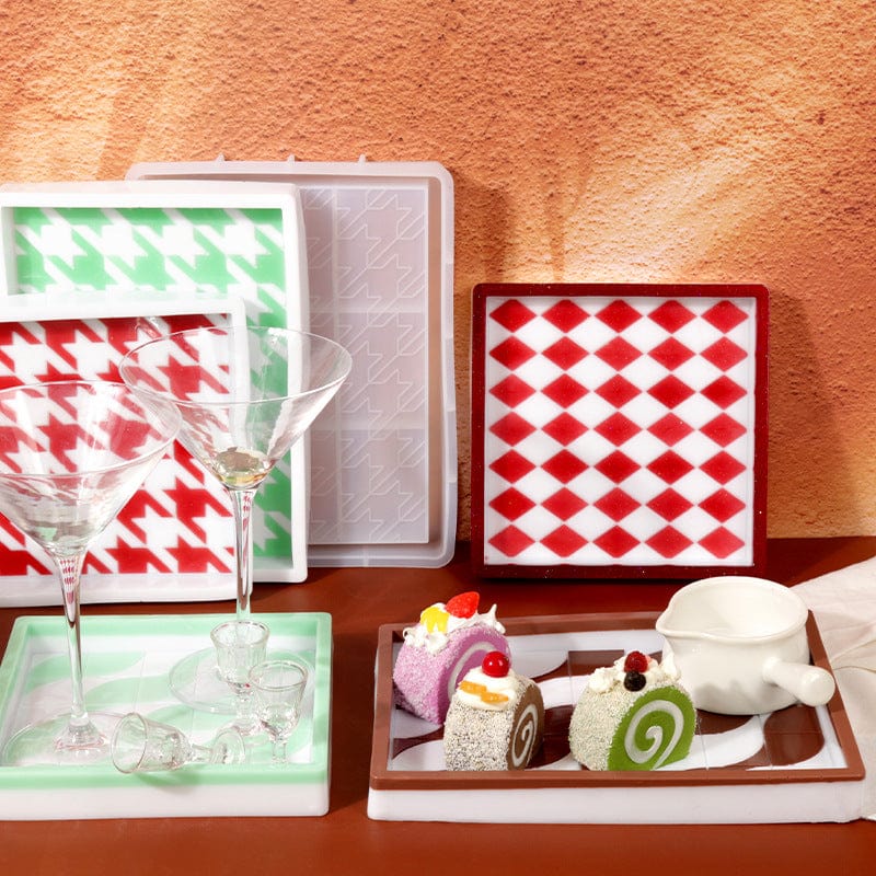 My Store Silicon Mould Rectangle Checkered (Katli) Design Storage Tray Mould