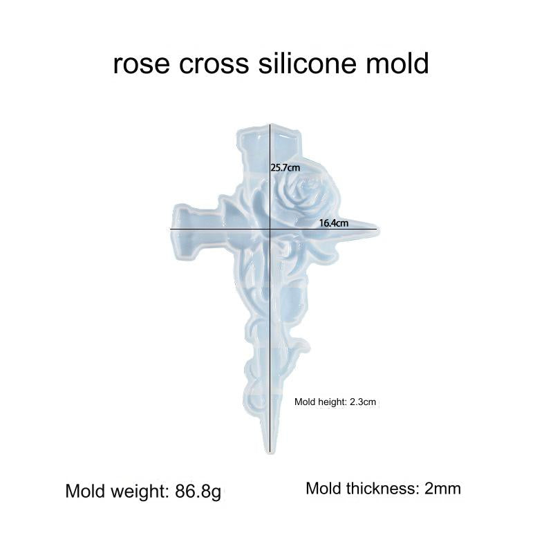 My Store Silicon Mould Cross With Rose Silicon Mould