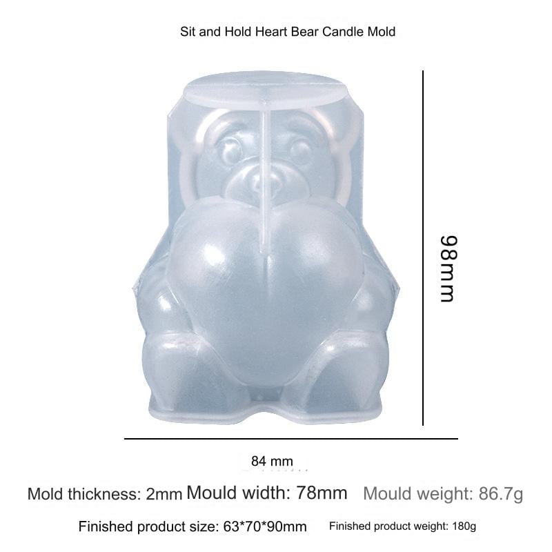 My Store Silicon Mould Sitting Bear With Heart Candle Mould