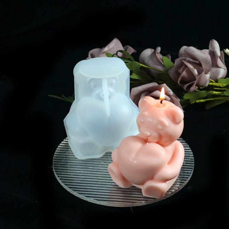 My Store Silicon Mould Sitting Bear With Heart Candle Mould