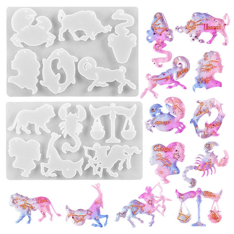 My Store Silicon Mould 2 in 1 (Total 12 Cavity) Zodiac Sign Pendant & Key chain Mould