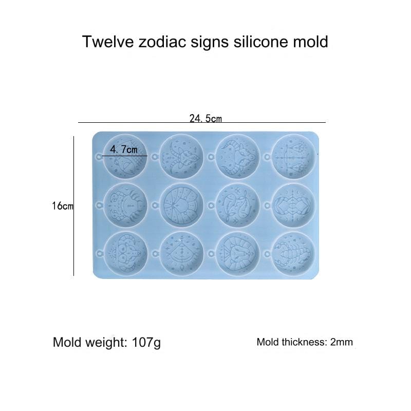 My Store Silicon Mould 12 Cavity Zodiac Sign Keychain & Pendant Jewellery Mould