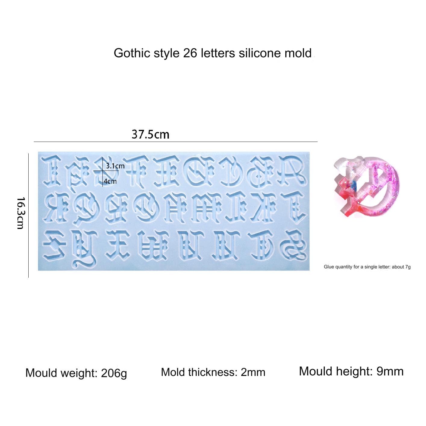 My Store Silicon Mould 26 Cavity Gothic Font Alphabet ABCD Mould