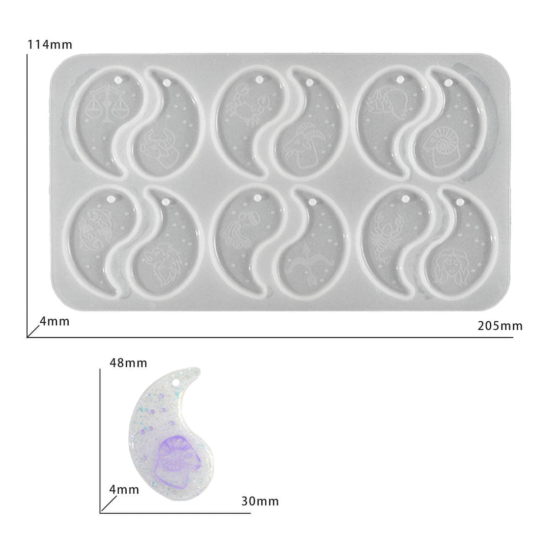 My Store Silicon Mould 12 Cavity Tai Chi Shape Keychain & Pendant Mould