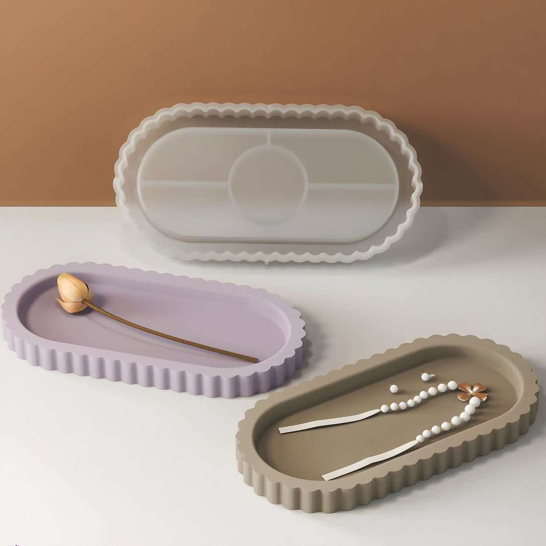 My Store Silicon Mould Oval Striped Trinket Tray Mould