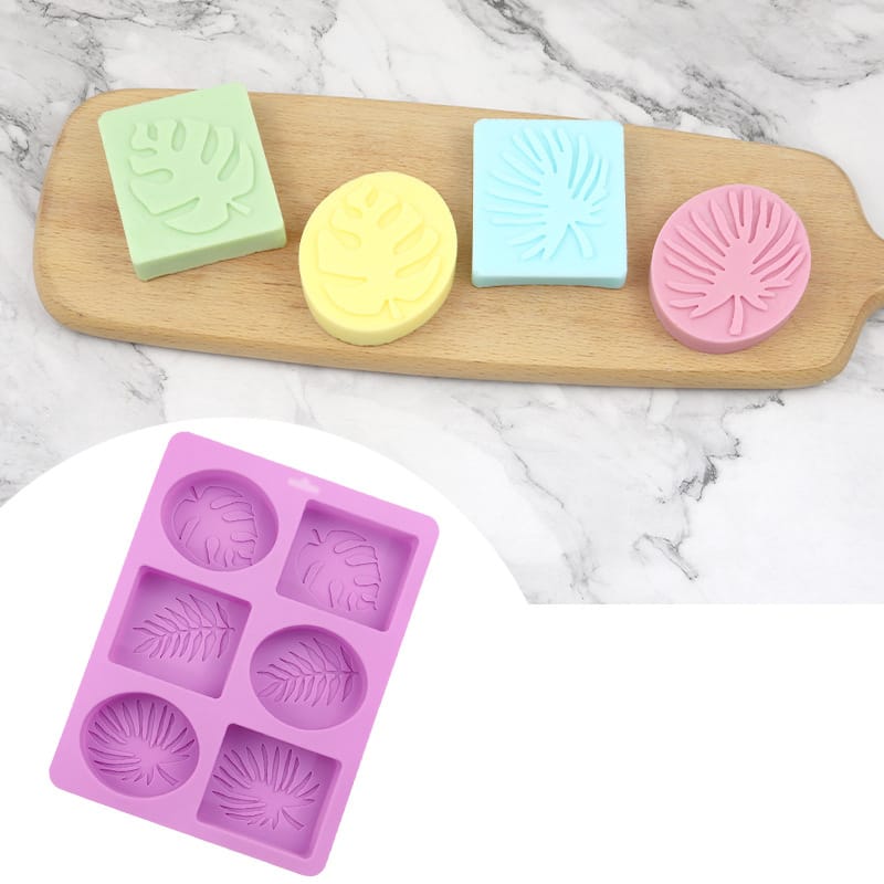 My Store Silicon Mould 6-Cavity Tropical Leaf Square and Oval Soap Mould