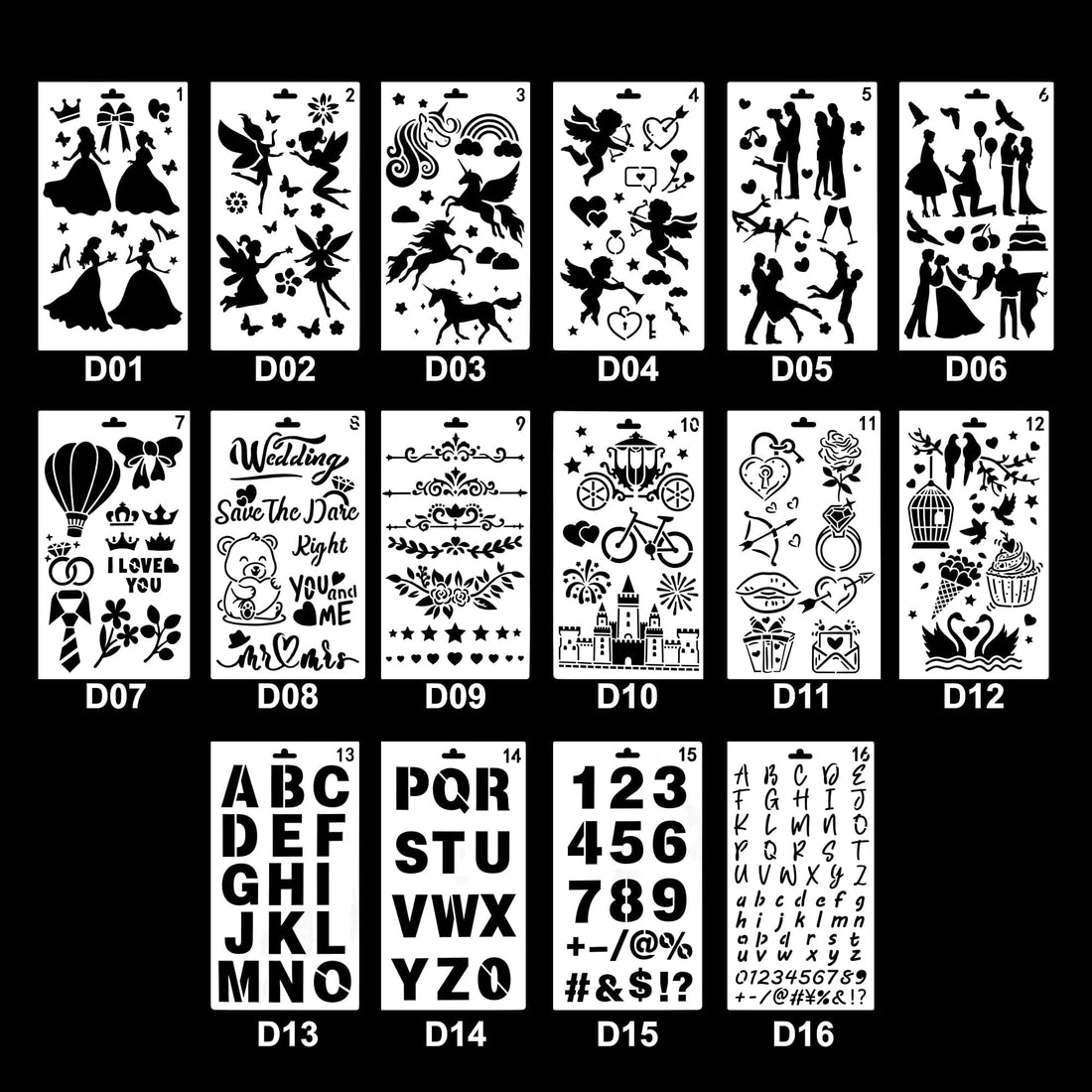 Crafteria 16 In 1 Love Element Theme Stencil Set