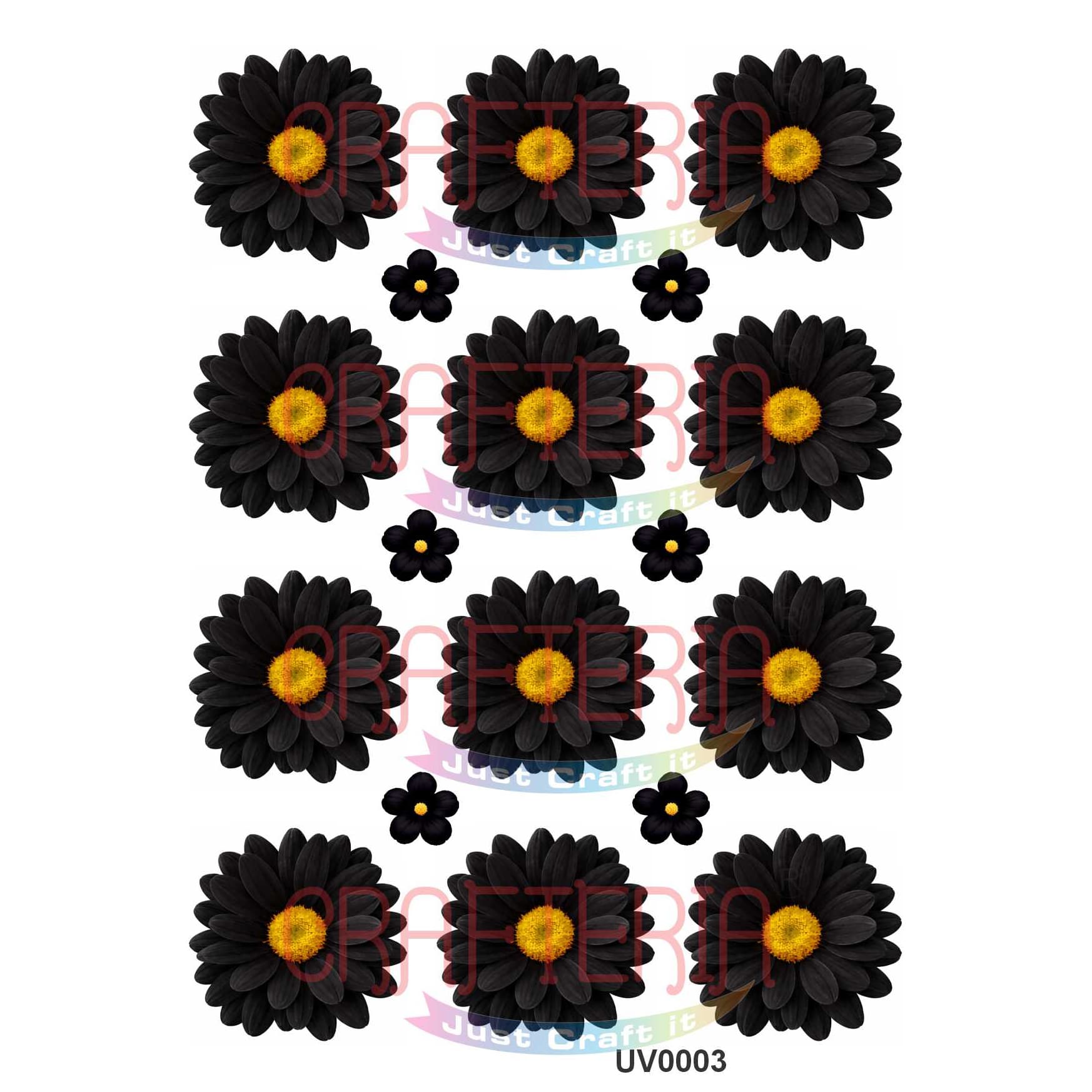 Crafteria Black Daisy Flowers UV DTF Sticker