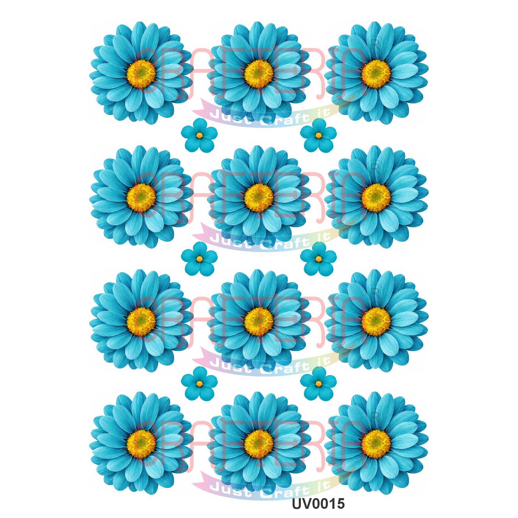 Crafteria Ferozi Blue Daisy Flowers UV DTF Sticker