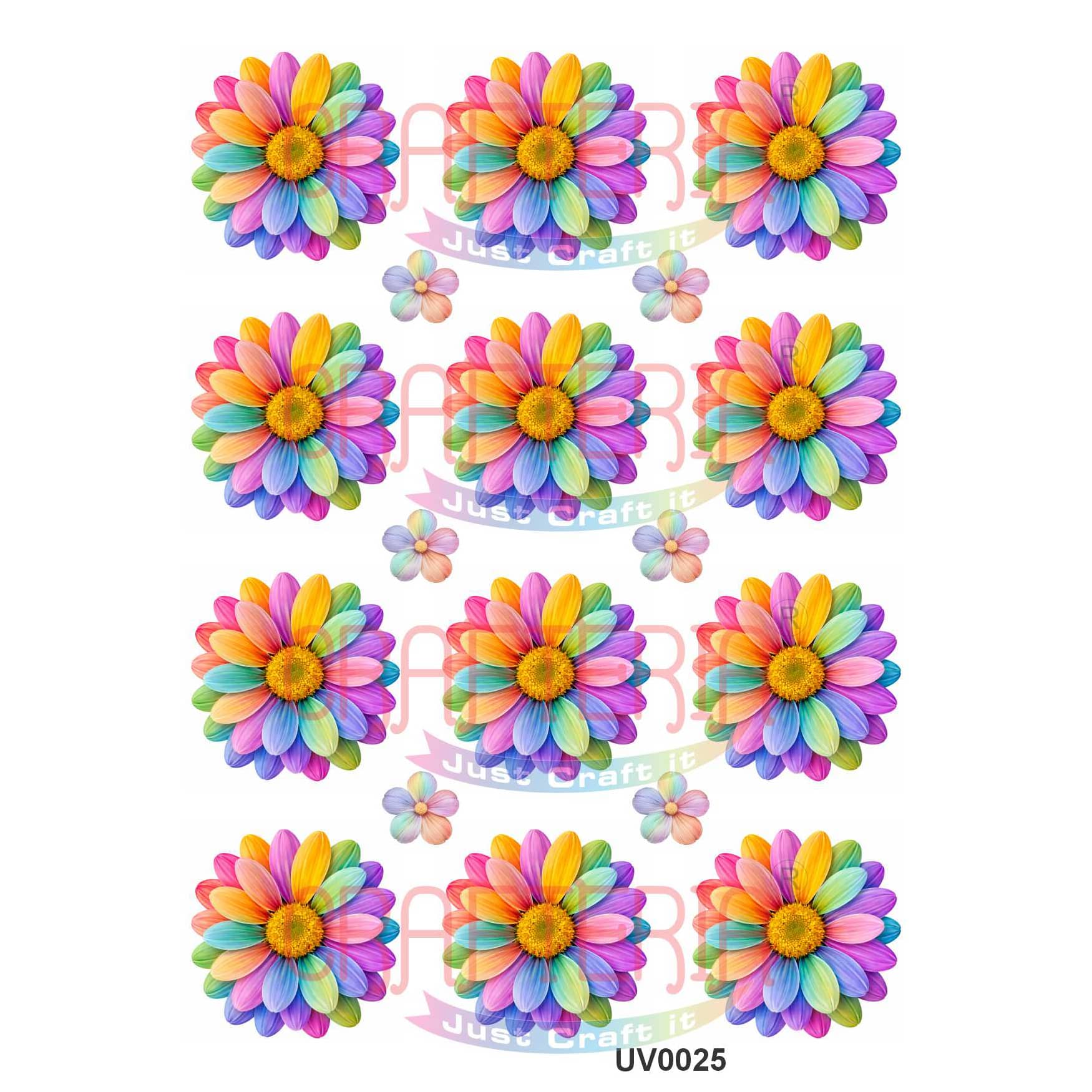 Crafteria Pastel Rainbow Daisy Flowers UV DTF Sticker