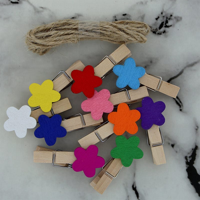 Crafteria 3.5Cm Flower Wooden Clip With 2m Jute Dori
